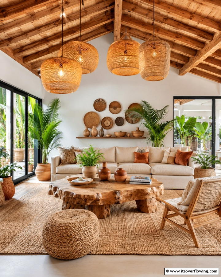 Organic Material Warmth - 30 Living Room Ceiling Lighting Ideas- Elevate Your Space