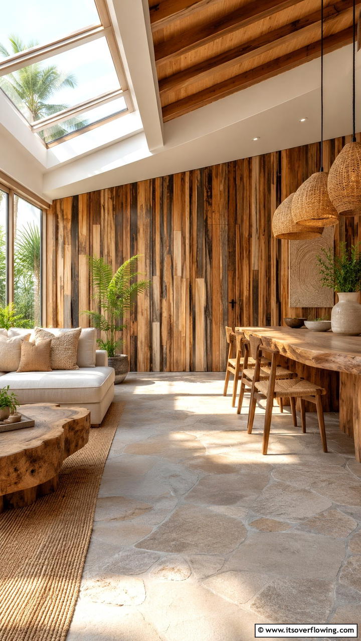 Organic Natural Integration - 21 Wood Slat Accent Wall Ideas to Elevate Your Interior Design