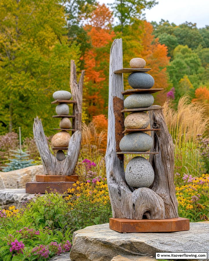 Organic Nature Sculptures - 21 Fall Outdoor Decorating Ideas for a Cozy Vibe