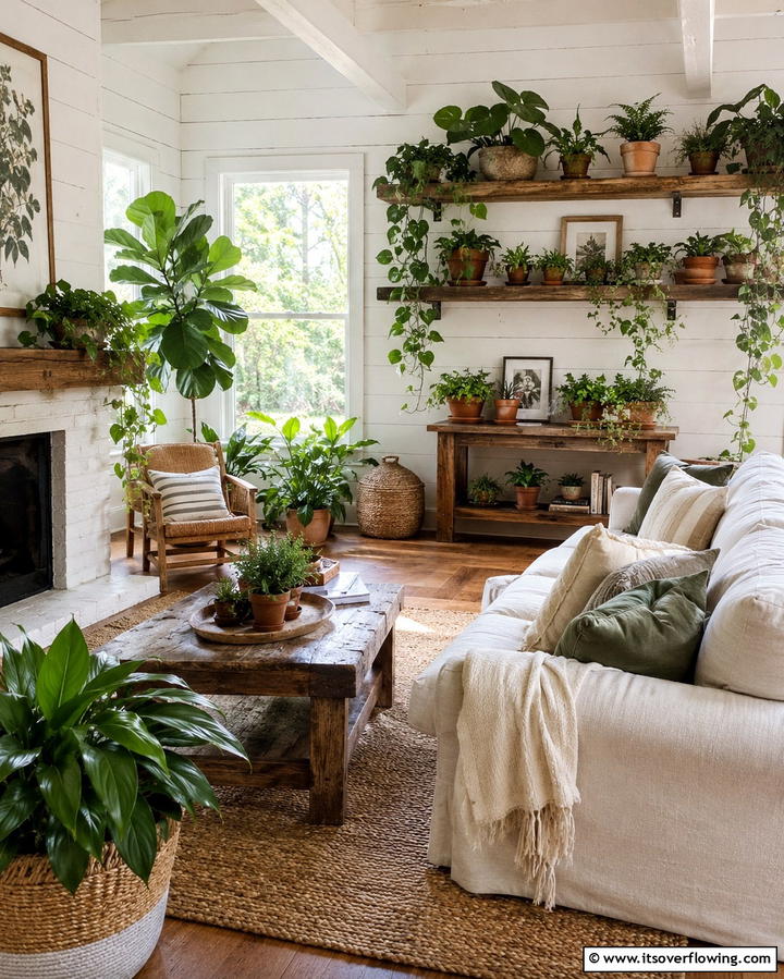 Organic Plant Arrangements - 30 Small Rustic Living Room Ideas for Cozy Charm