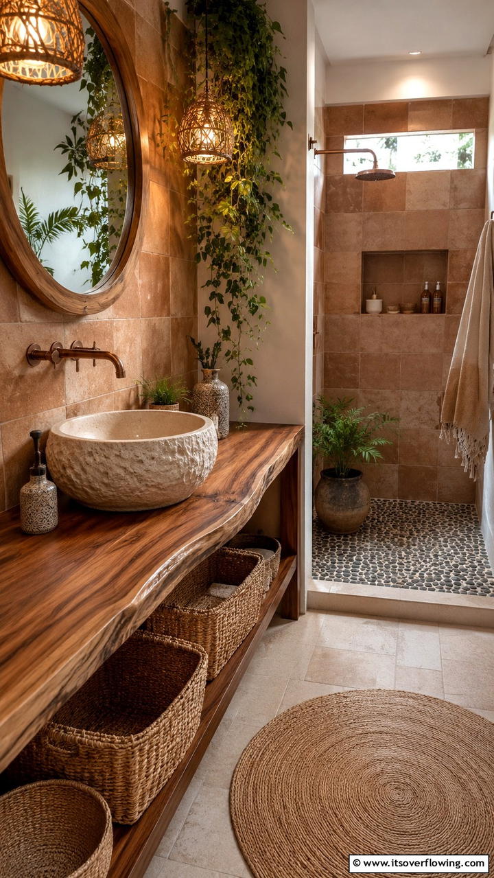 Organic Stone Sinks - 30 Boho Bathroom Ideas for Relaxed, Global-Inspired Style