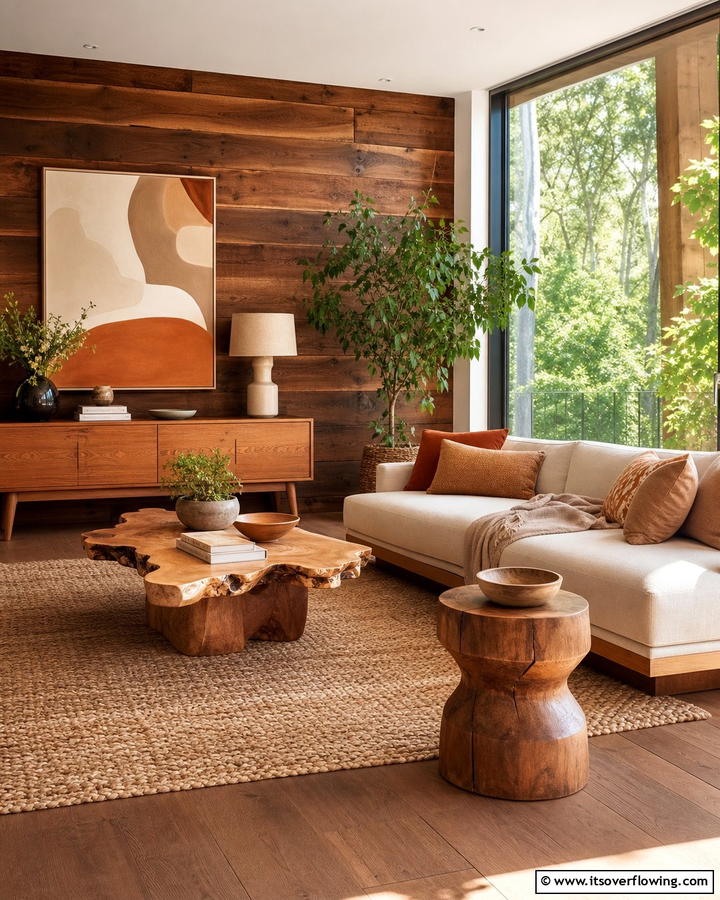Organic Wood Accents - 21 Mid-Century Modern Living Room Ideas- Timeless Style