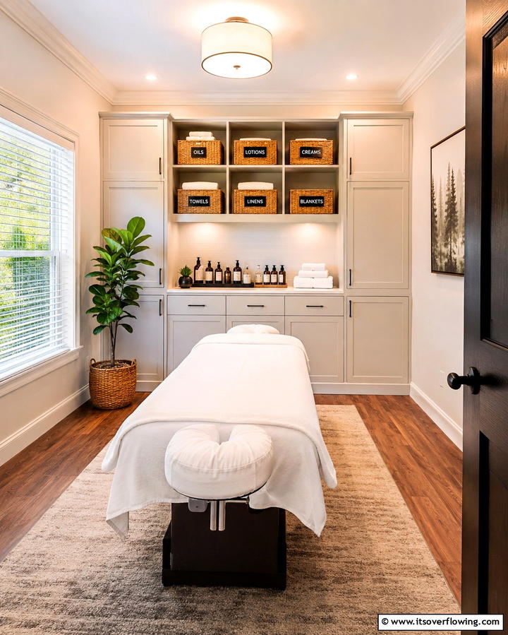 Organized Storage Solutions - 25 Massage Room Setup Ideas for Ultimate Relaxation