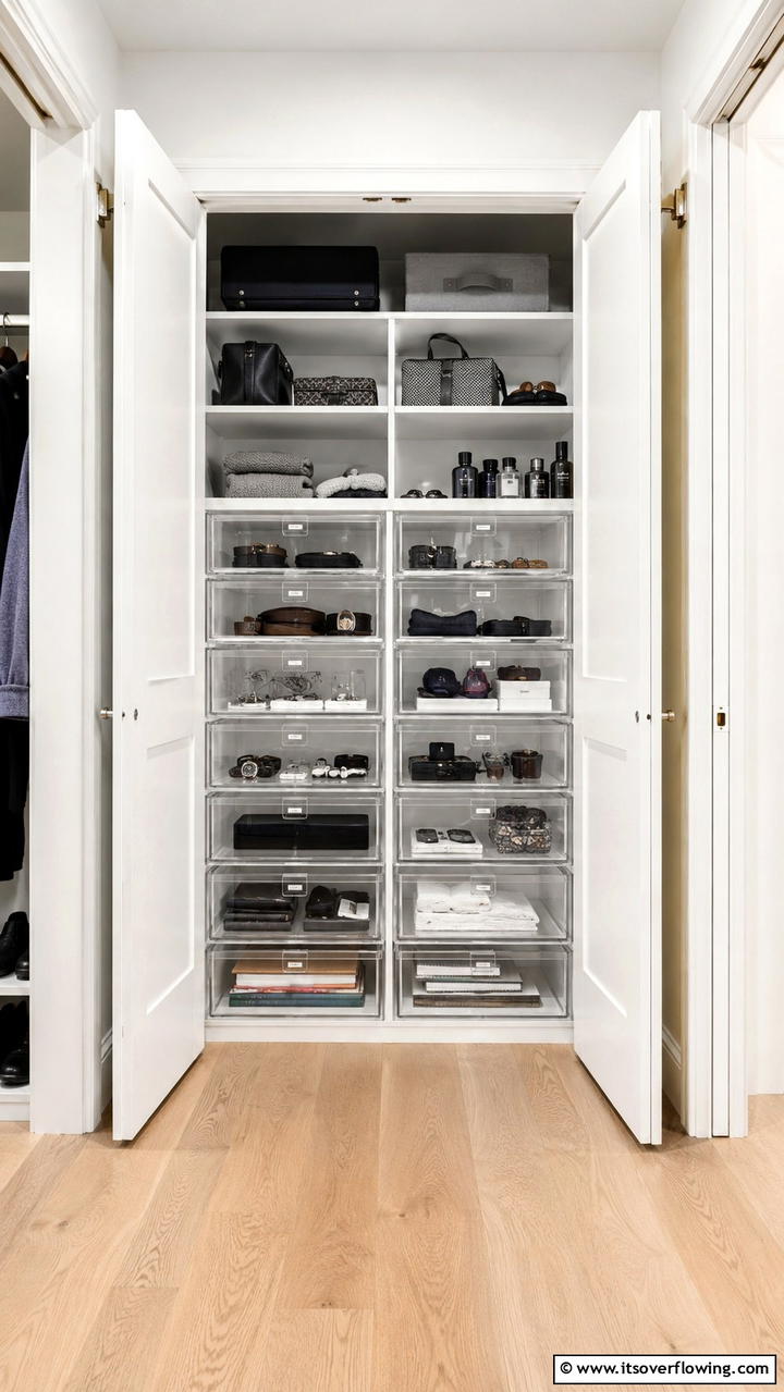 Organizing with Transparent Drawers - 30 Smart Hall Closet Organization Ideas for Maximized Space