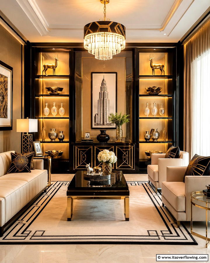Ornamental Accessories - 30 Art Deco Living Room Ideas for Luxurious Spaces