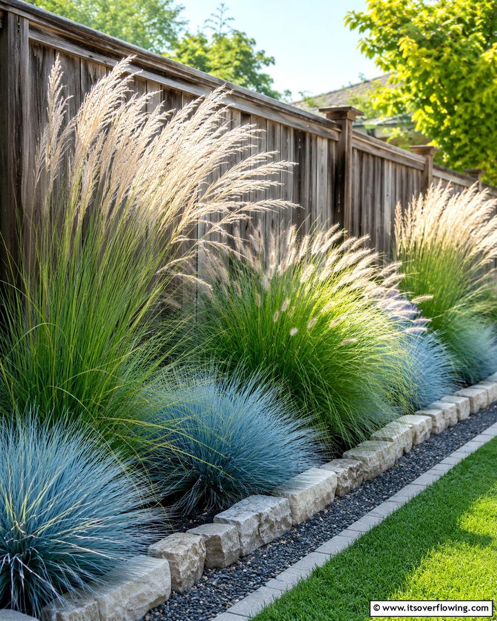 Ornamental Grasses Appeal - 30 Simple Fence Line Landscaping Ideas for Curb Appeal