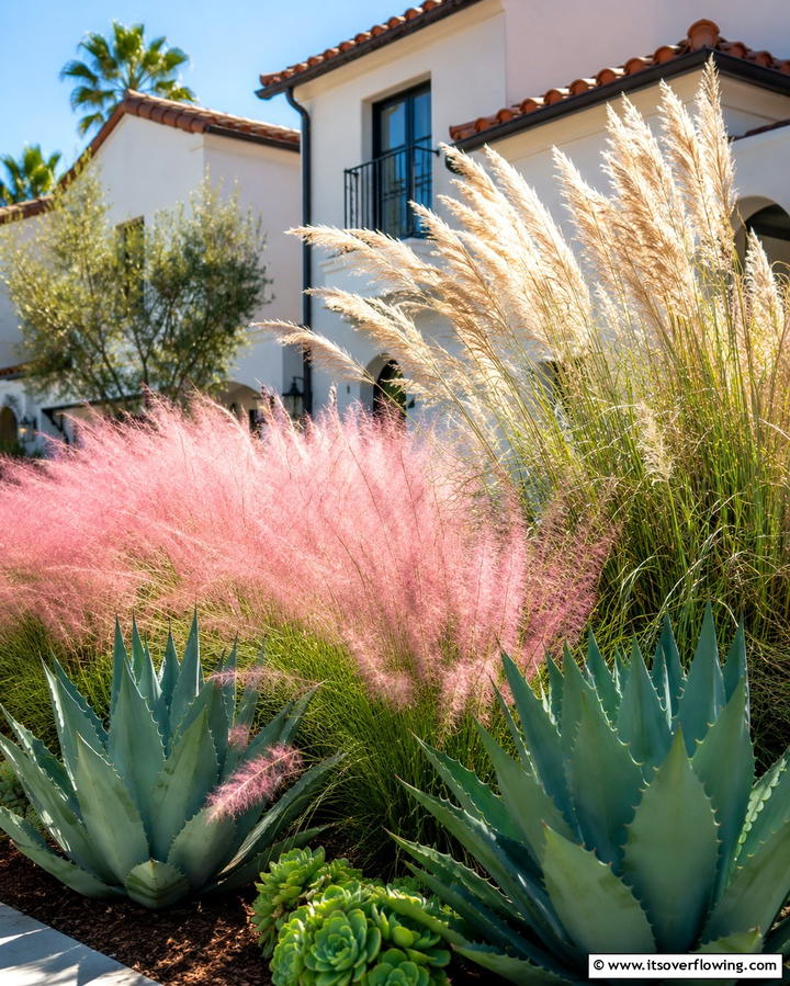 Ornamental Grasses - 25 Beautiful Front Yard Spanish Style Landscaping Ideas