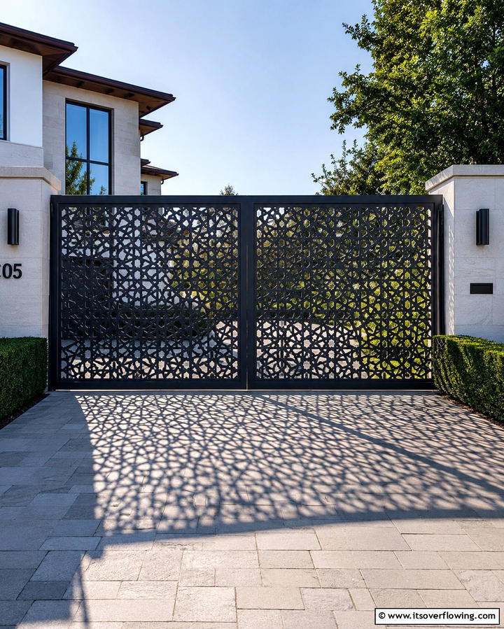 Ornamental Laser Cut Iron Gate - 30 Stylish Driveway Gate Ideas for Curb Appeal