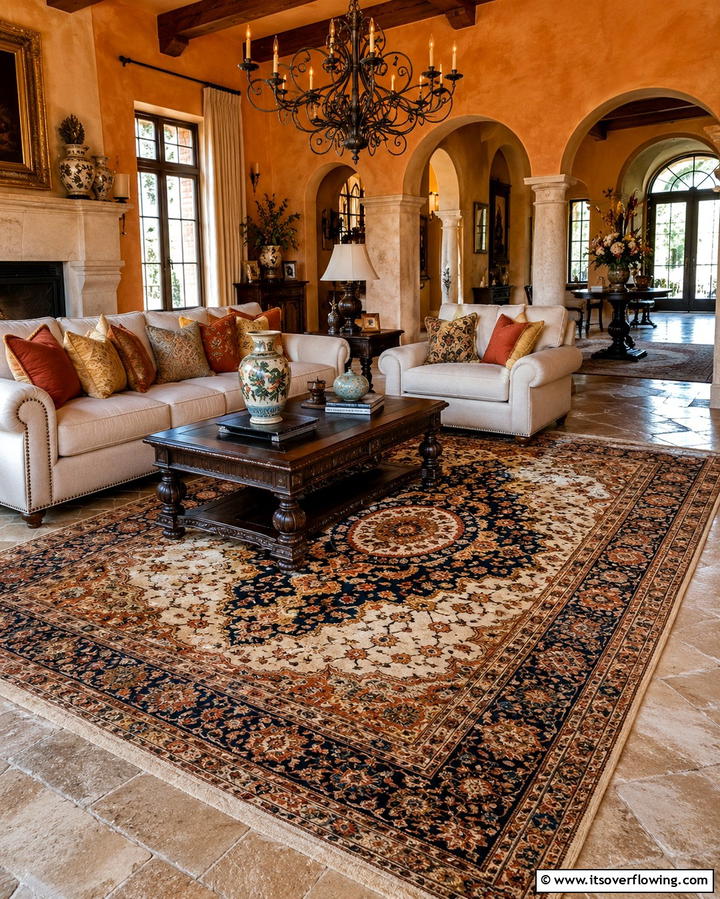 Ornate Area Rugs - 20 Tuscan Living Room Ideas for a Cozy Feel