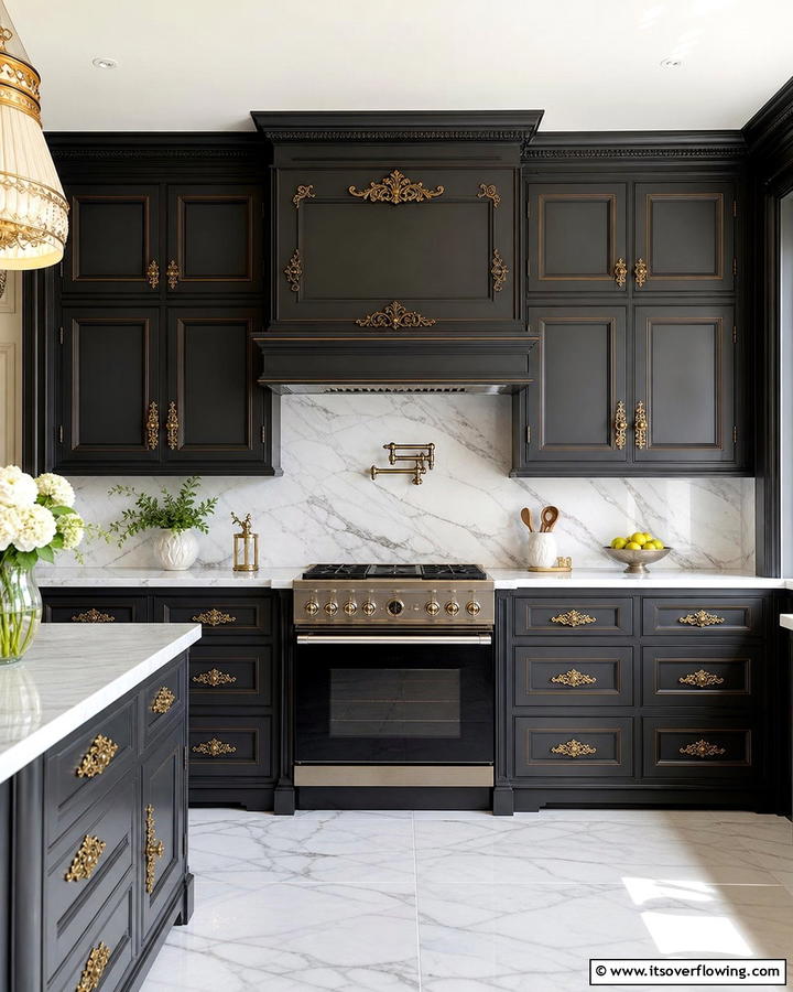 Ornate Cabinet Handles - 30 Gothic Kitchen Ideas for Dramatic Dark Aesthetic Spaces