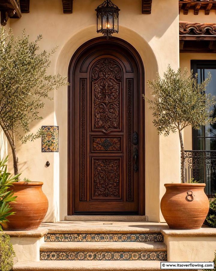 Ornate Carvings - 25 Stylish Brown Front Door Ideas for Your Home