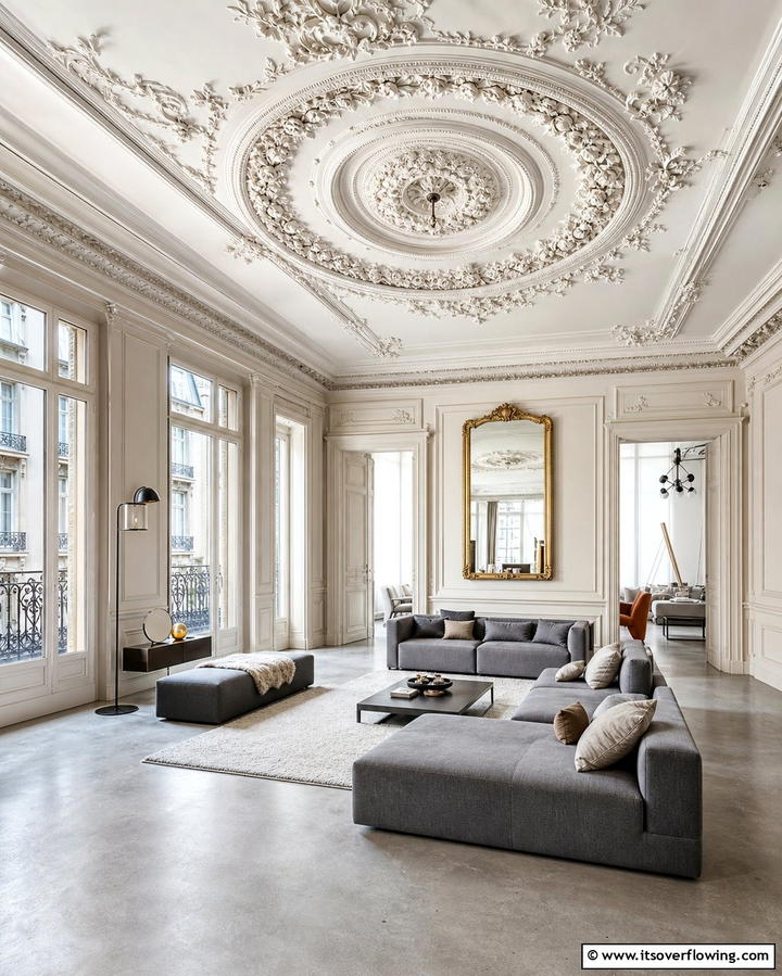 Ornate Ceiling Details - 25 Parisian-style Living Room Ideas for Elegant Homes
