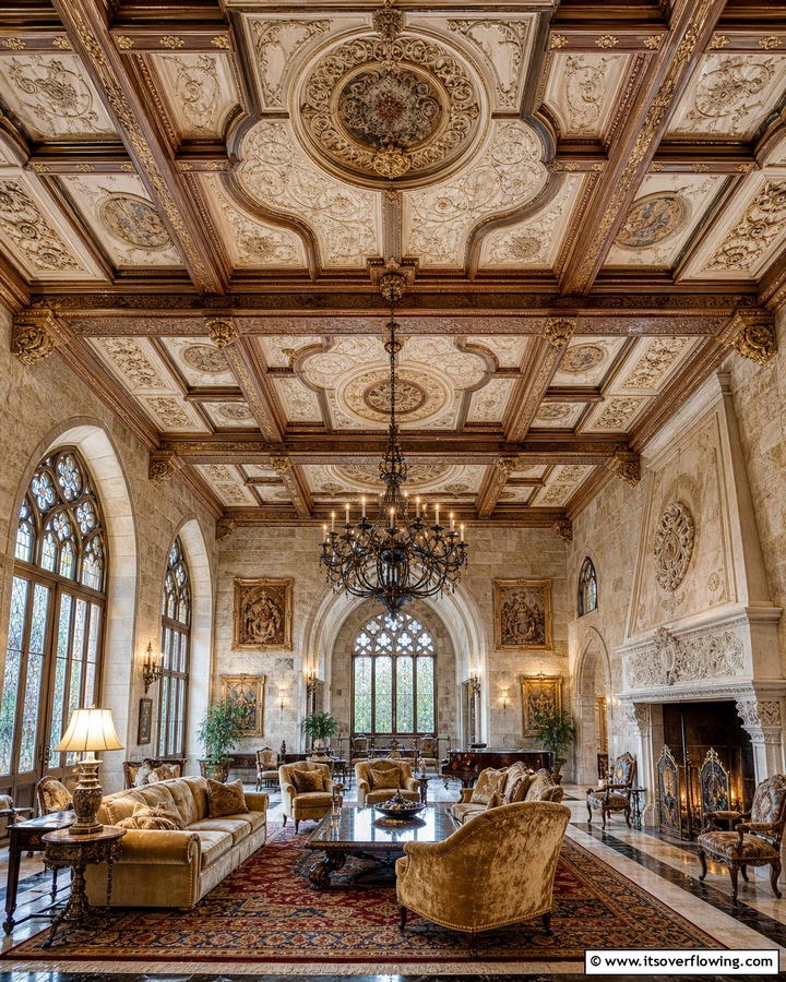 Ornate Ceiling Details - 25 Castle Living Room Ideas for a Majestic and Regal Ambiance