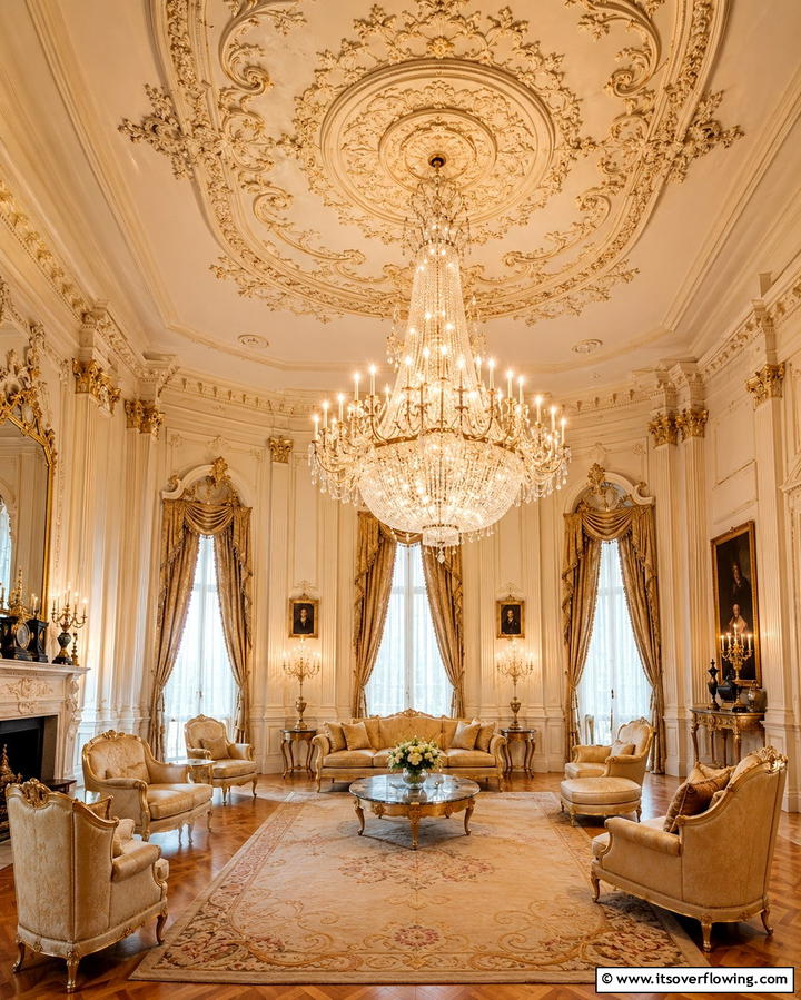 Ornate Ceiling Medallions and Chandeliers - 25 Victorian Living Room Ideas for Elegant Spaces