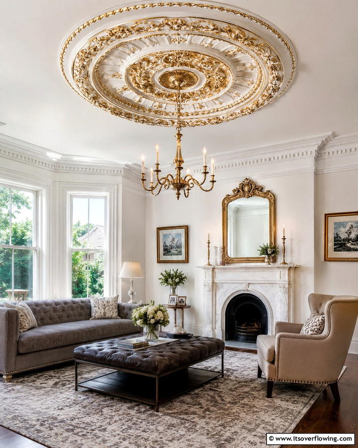 Ornate Ceiling Medallions - 25 Victorian Living Room Ideas for Elegant Spaces