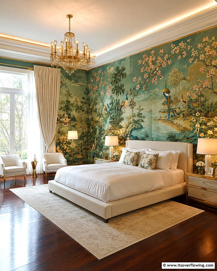 Ornate Chinoiserie Wallpaper - 25 Chinoiserie Bedroom Ideas for an Exotic Touch