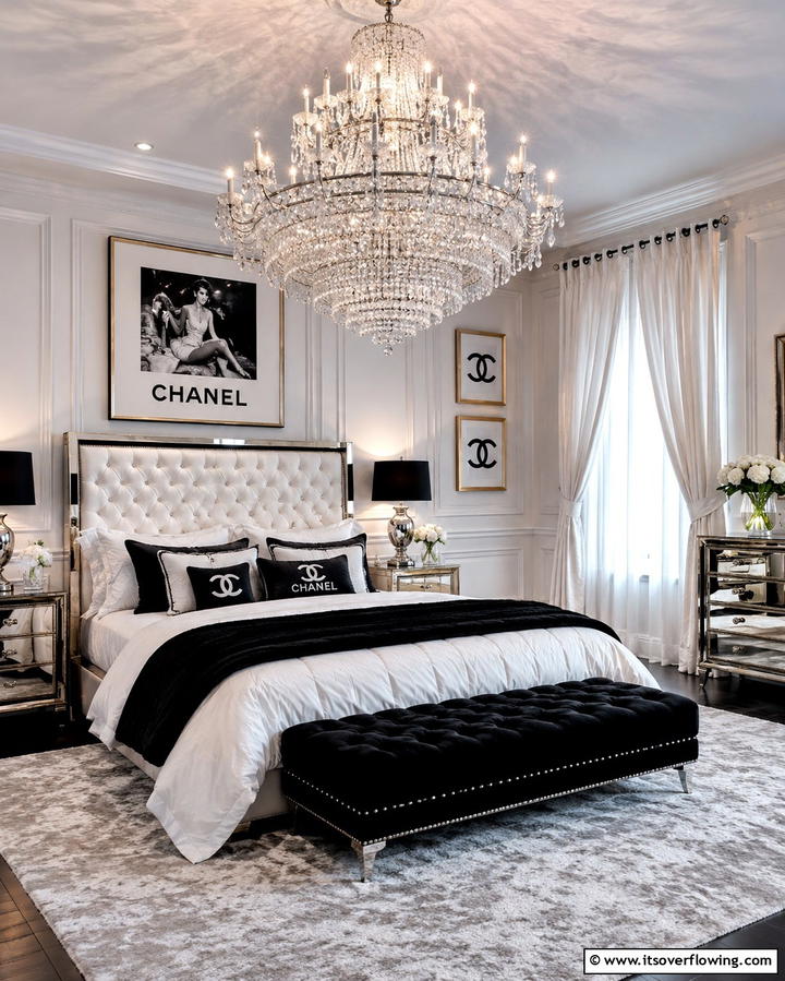 Ornate Crystal Chandeliers - 25 Chanel Bedroom Ideas for a Luxurious and Chic Space