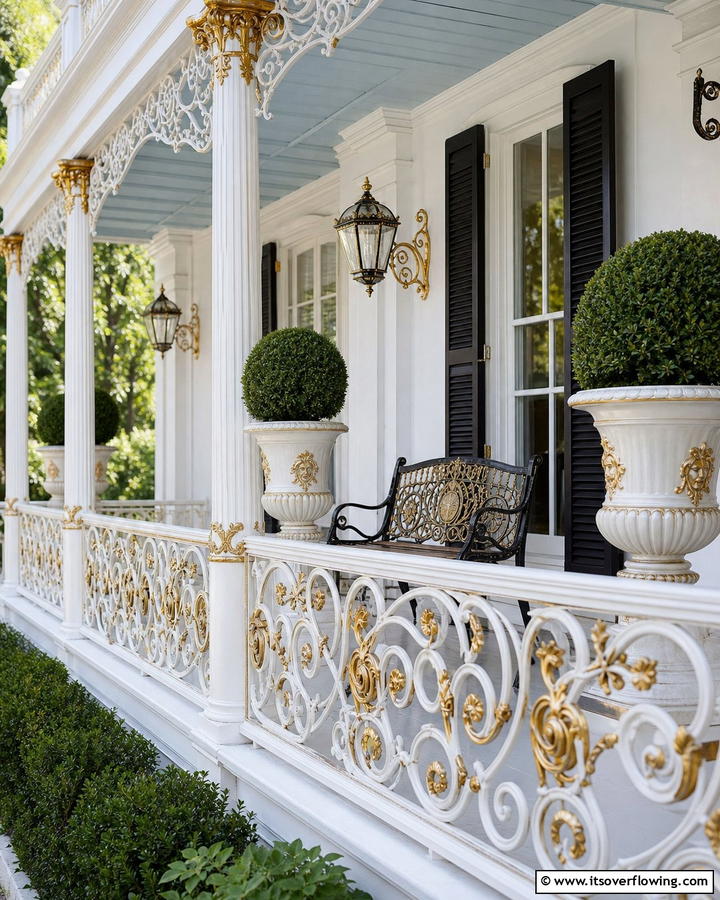 Ornate Decorative Scrollwork - 21 Porch Railing Designs to Elevate Your Home’s Curb Appeal