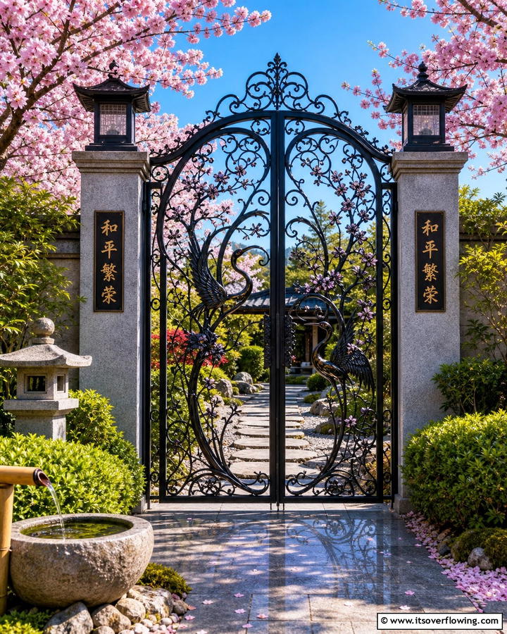 Ornate Iron Gate - 20 Japanese Garden Gate Design Ideas for a Zen Space