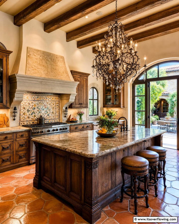 Ornate Lighting Fixtures - 30 Tuscan Kitchen Ideas for Warm Rustic Mediterranean Vibes
