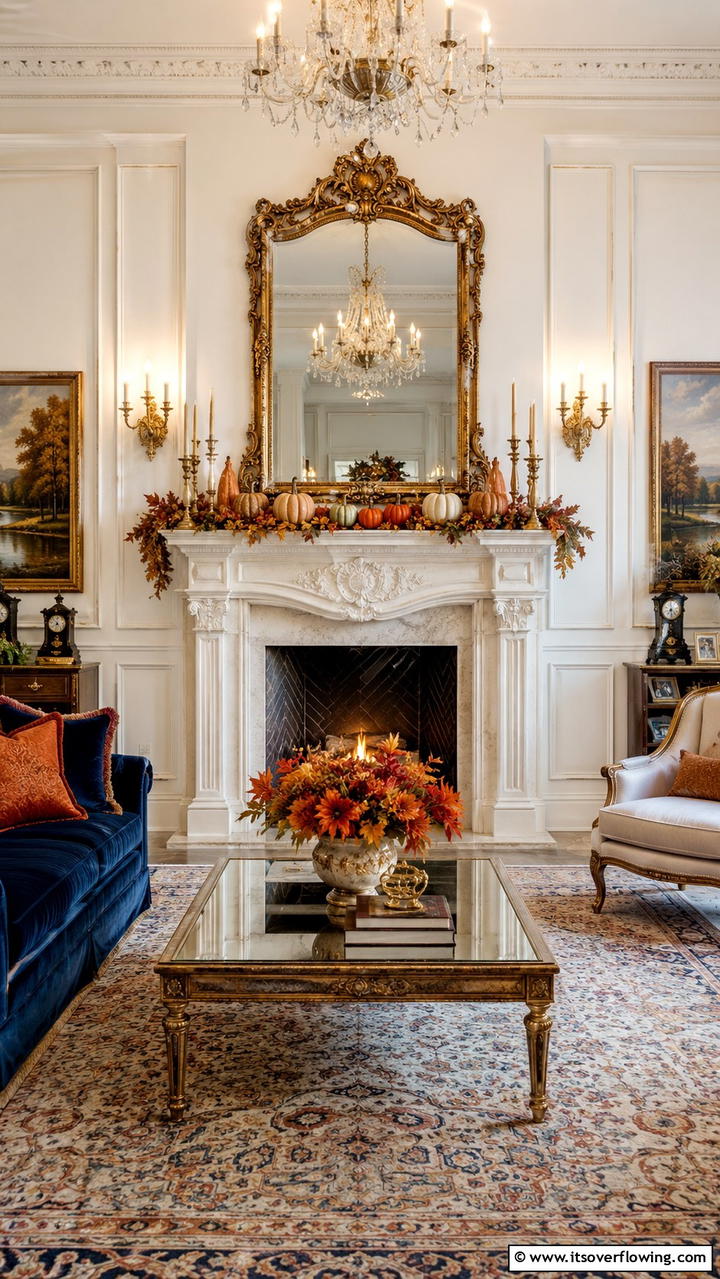 Ornate Mirror Backdrop - 30 Fall Mantel Decor Ideas for Seasonal Coziness