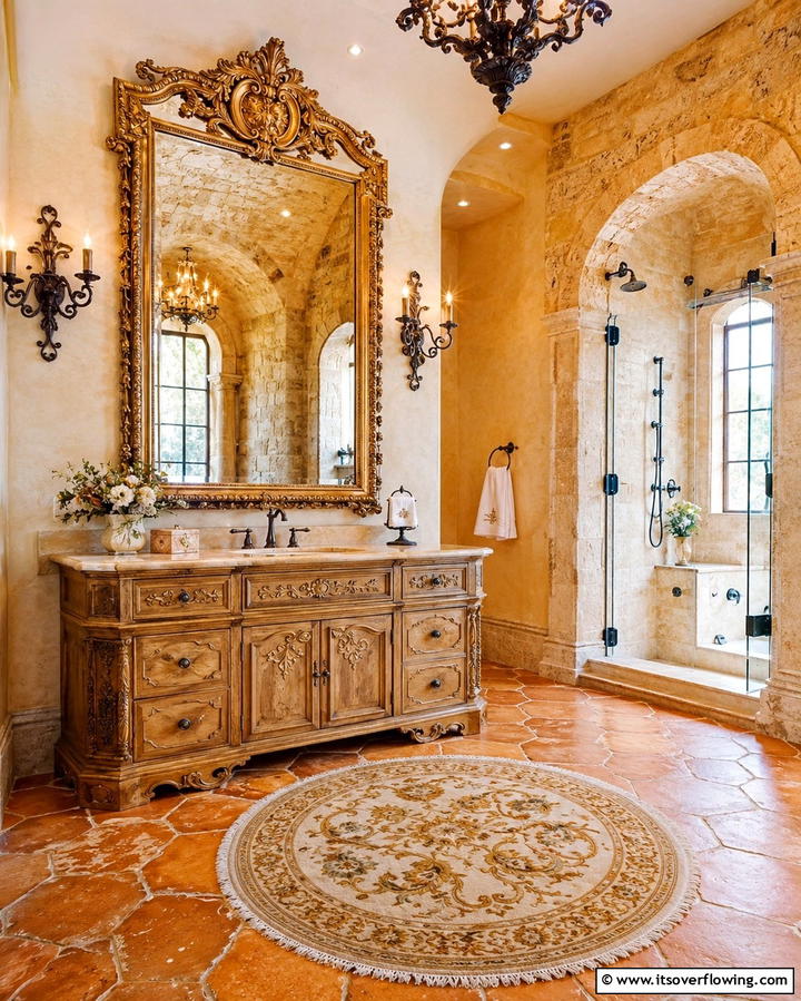 Ornate Mirrors - 20 Tuscan Bathroom Ideas for a Rustic Retreat