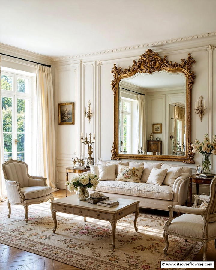 Ornate Mirrors - 21 French Country Living Room Ideas for Rustic Elegance