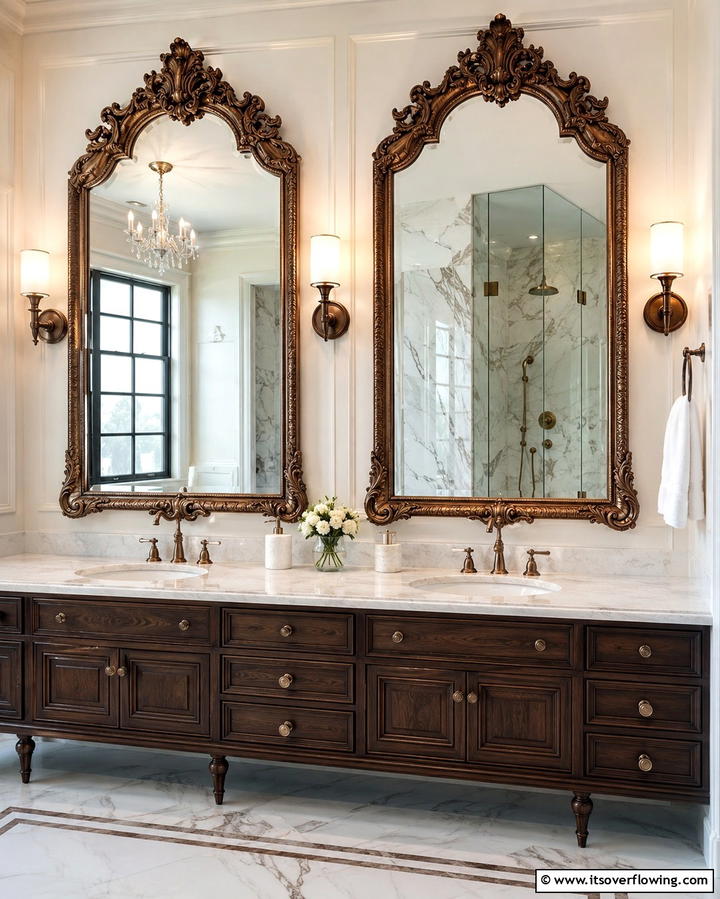 Ornate Mirrors with Intricate Frames - 25 Gothic Bathroom Ideas for a Dramatic and Stylish Space