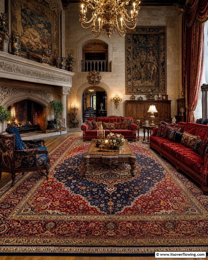 Ornate Rugs - 25 Castle Living Room Ideas for a Majestic and Regal Ambiance