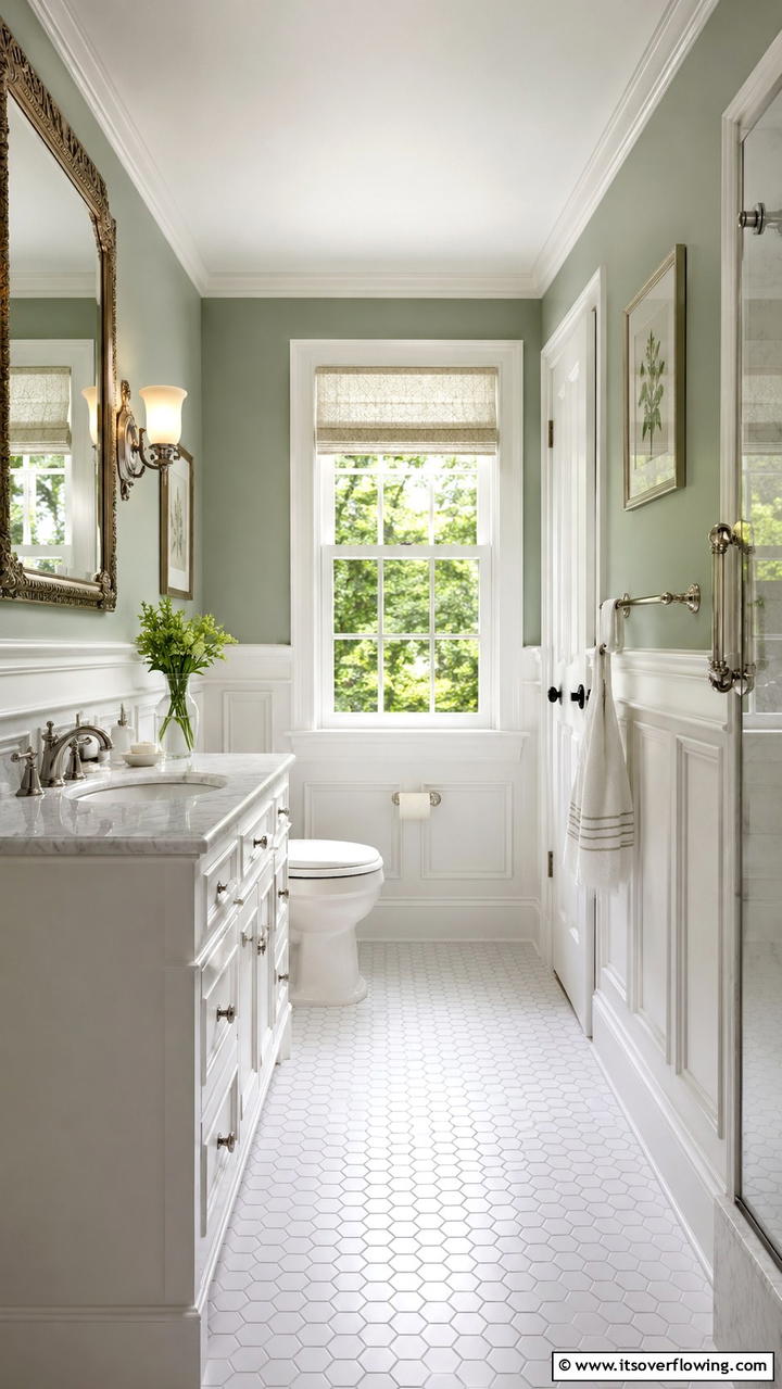 Ornate Wainscoting - 30 Cottage Bathroom Ideas for a Charming Relaxing Retreat
