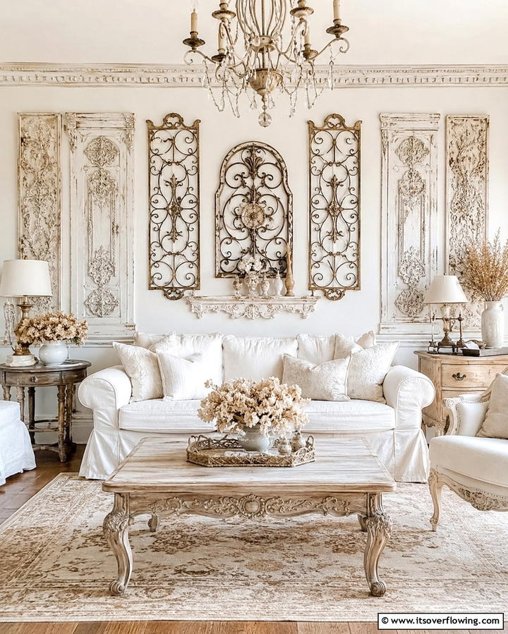 Ornate Wall Decor - 25 Shabby-Chic Style Living Room Ideas for a Vintage Look