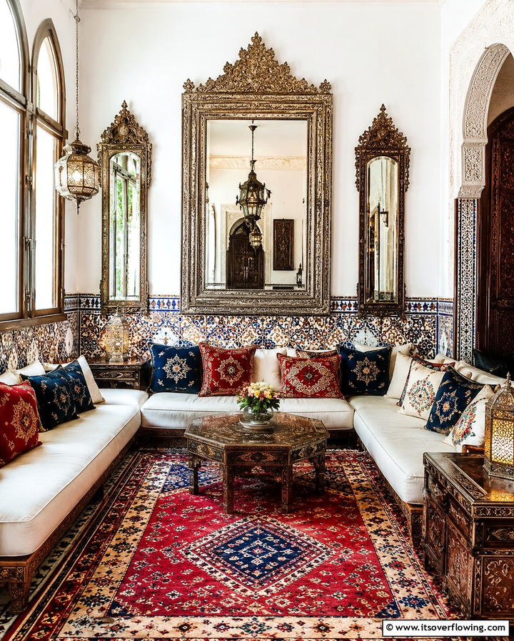 Ornate Wall Mirrors - 30 Moroccan Living Room Ideas for Exotic Elegance