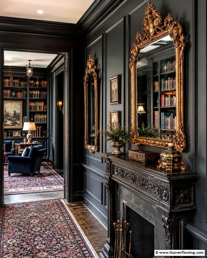 Ornate Wall Mirrors for Depth - 25 Dark Academia Interior Design Ideas for Sophistication