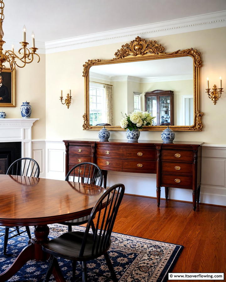 Ornate Wall Mirrors - 25 Colonial Dining Room Ideas for Timeless Style