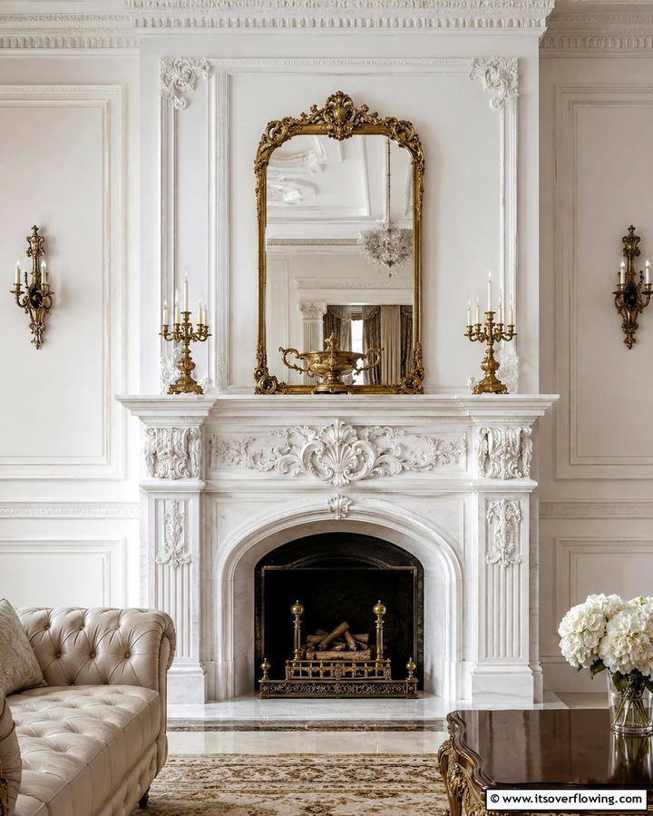 Ornate White Mantel Fireplace - 25 White Fireplace Ideas to Warm Up Your Living Room