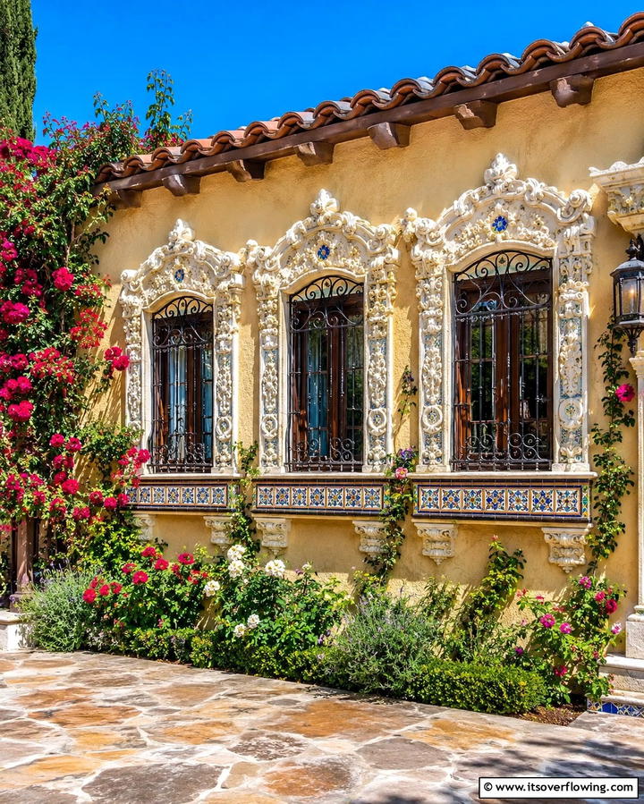 Ornate Window Frames - 30 Spanish Bungalow Exterior Ideas for Mediterranean Charm