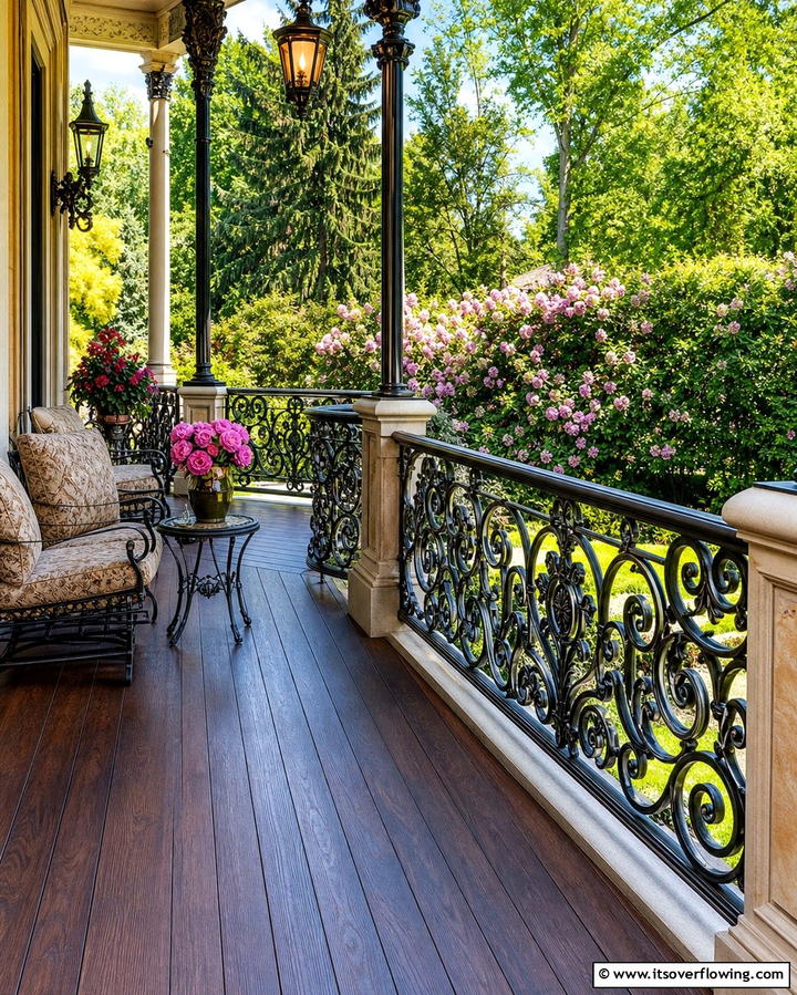 Ornate Wrought Iron Elegance - 30 Modern Metal Deck Railing Ideas for Stylish Outdoor Spaces