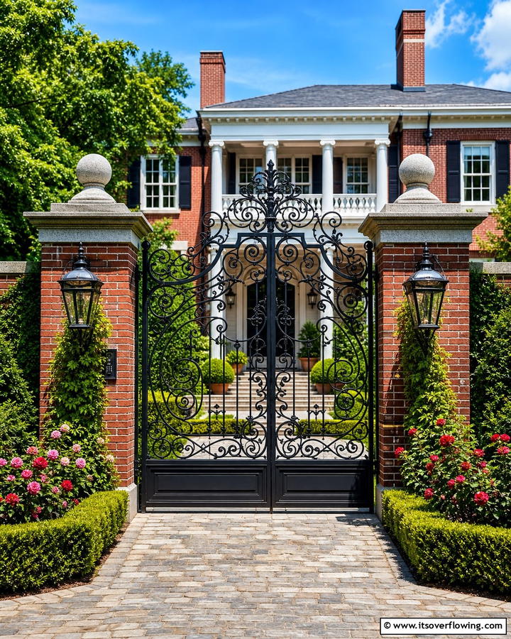 Ornate Wrought Iron Gate - 20 Front Door Gate Ideas to Enhance Your Home’s Curb Appeal