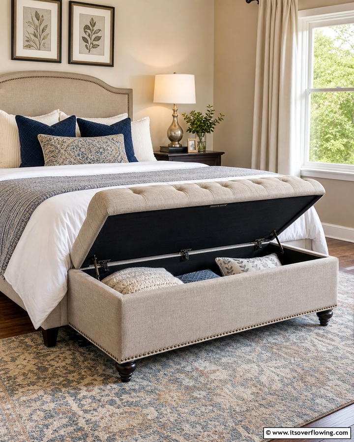 Ottoman Storage Bench - 25 Creative Bedding Storage Ideas for Small Spaces