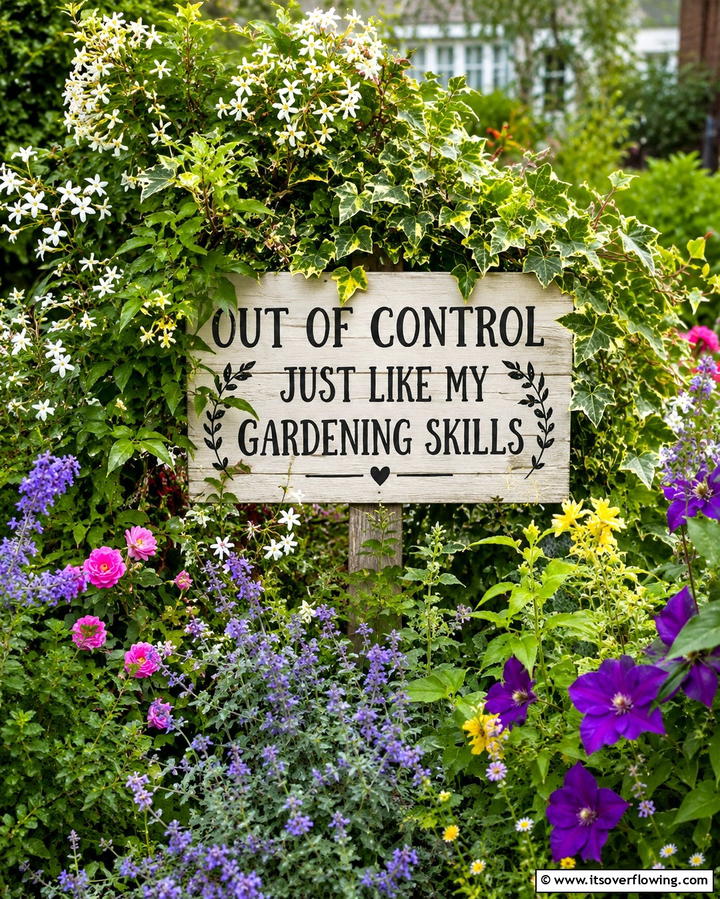 Out of Control Just Like My Gardening Skills - 25 Funny Garden Sign Ideas to Add Humor to Your Yard