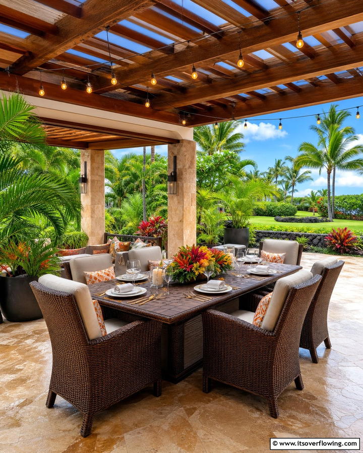 Outdoor Dining Area - 20 Lanai Porch Ideas- Tropical Outdoor Living