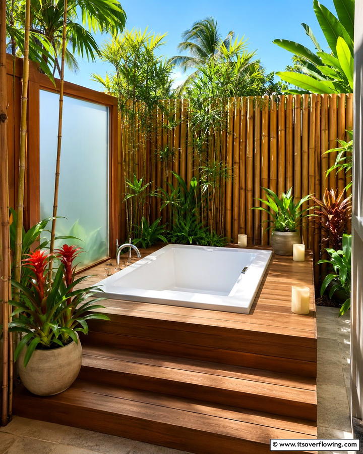 Outdoor Drop In Tub with Privacy Screens - 25 Elegant Drop-in Tub Ideas for a Spa-Like Bathroom