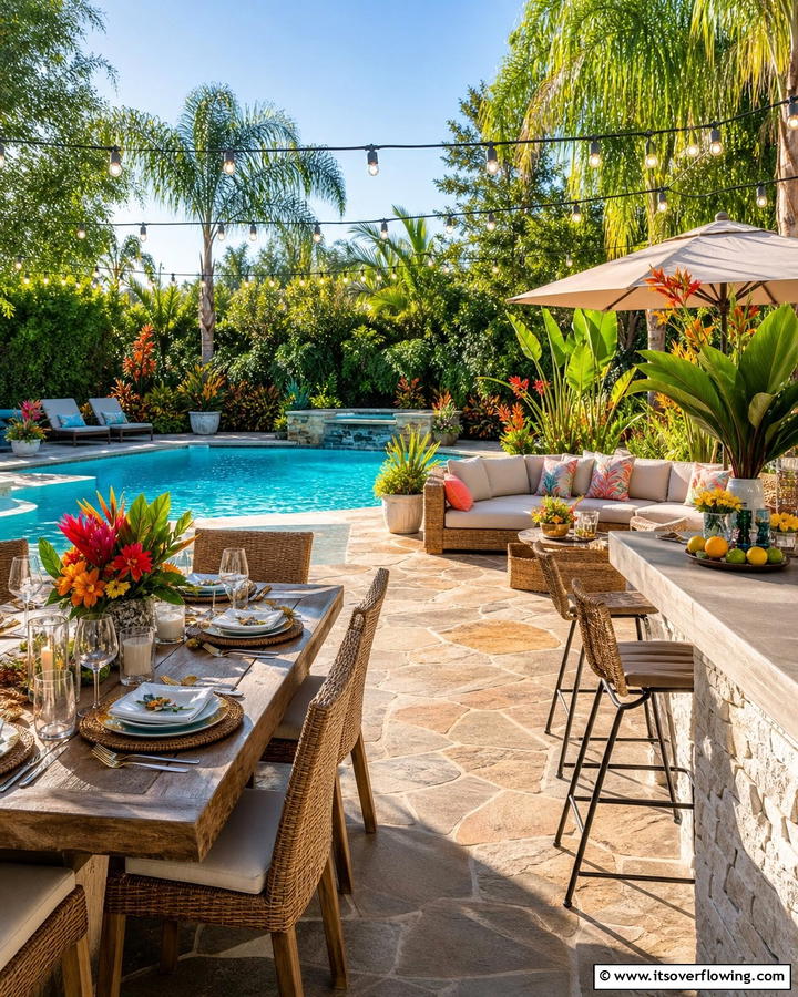 Outdoor Entertaining Area by the Pool - 21 Budget Backyard Pool Ideas for Affordable Summer Fun
