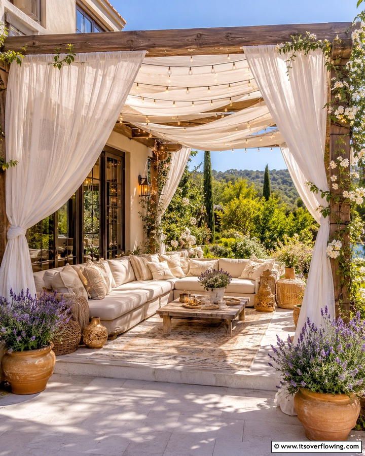 Outdoor Fabric Drapes - 25 Attached Covered Patio Ideas for Year-Round Use