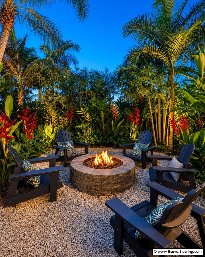 Outdoor Fire Pit Areas - 25 Tropical Garden Ideas for a Lush Outdoor Oasis