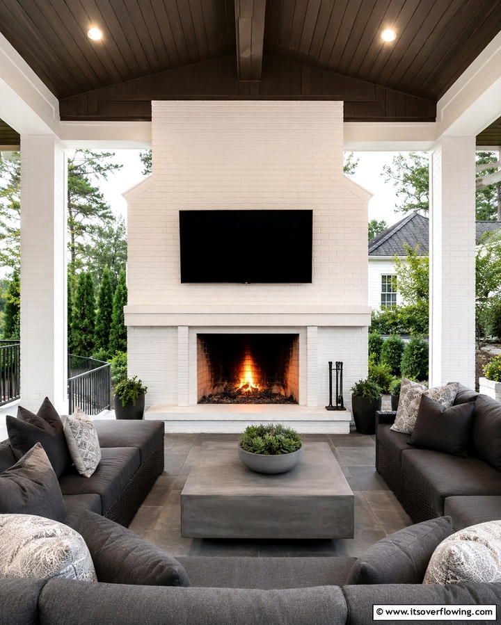 Outdoor Fireplace Focal Point - 30 Large Front Porch Ideas to Boost Outdoor Living Spaces
