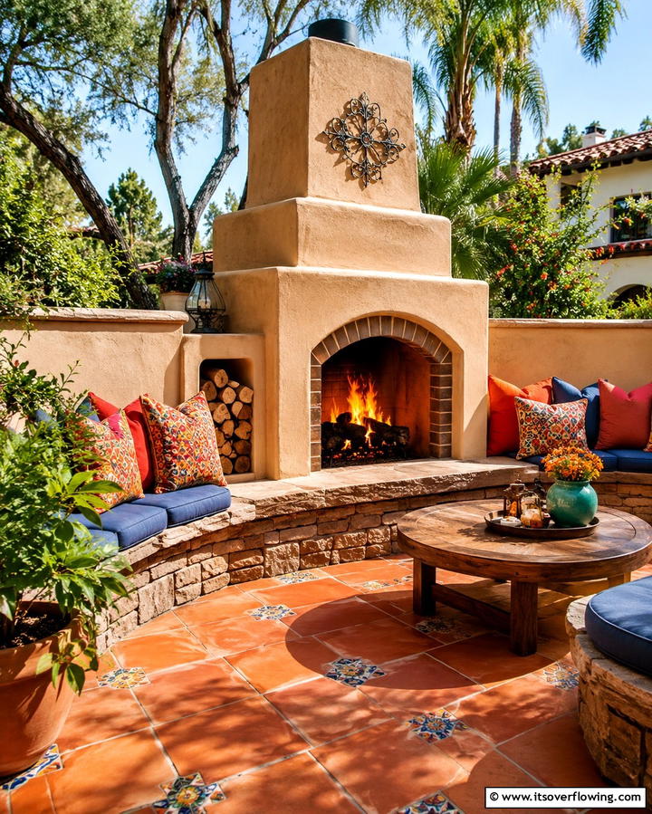 Outdoor Fireplace for Cozy Evenings - 25 Spanish Style Patio Ideas for Outdoor Living