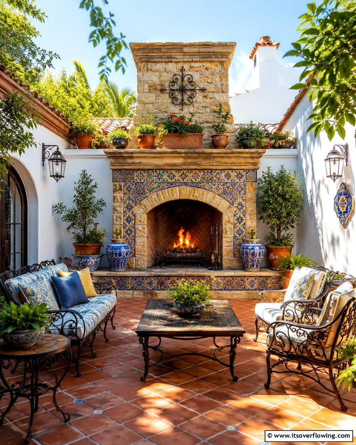 Outdoor Fireplace or Fire Pit - 20 Spanish Courtyard Ideas for a Serene Outdoor Space