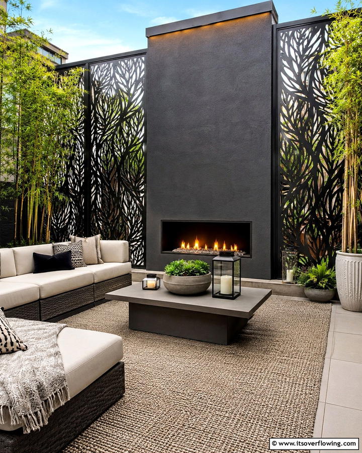 Outdoor Fireplace with Privacy Screens - 25 Outdoor Corner Fireplace Ideas for Cozy Nights