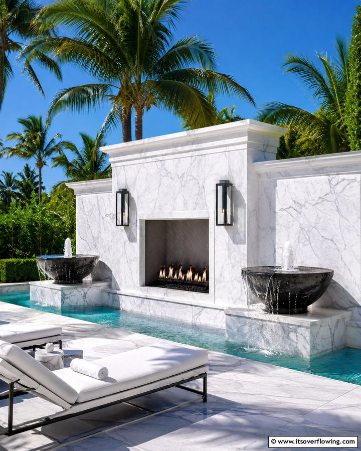 Outdoor Fireplace with Water Feature - 25 Outdoor Corner Fireplace Ideas for Cozy Nights